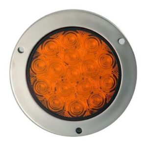 4†Round Amber, 16 SQ LED, 12 Volts, w / Mounting Bracket & Stainless steel ring