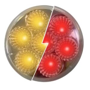 2" Round Marker Light Dual Function Amber/Red Clear Lens 12-24 Volts