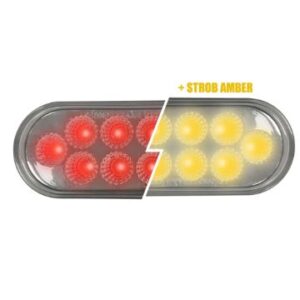 6" Oval LED Light Dual Function Red/Amber Strobe Clear Lens 12-24 Volts